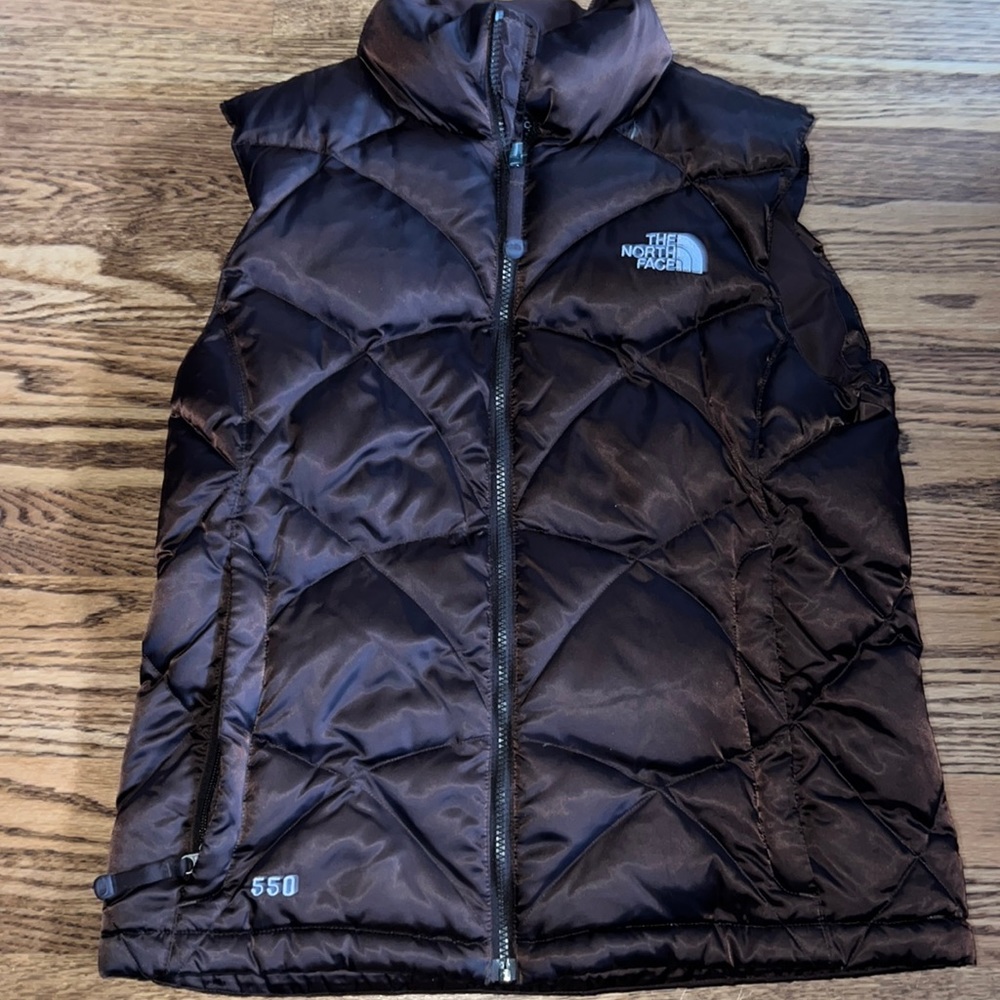 Womens The North Face 550 Fill Nuptse Down Brown Quilted Puffer Vest Jacket M